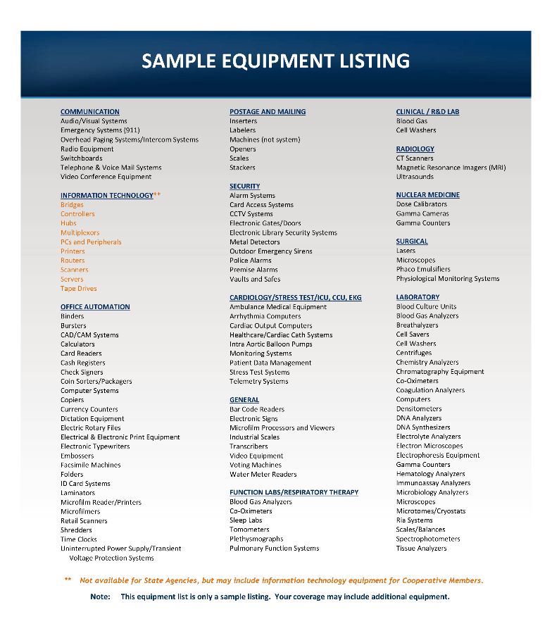 equipment list